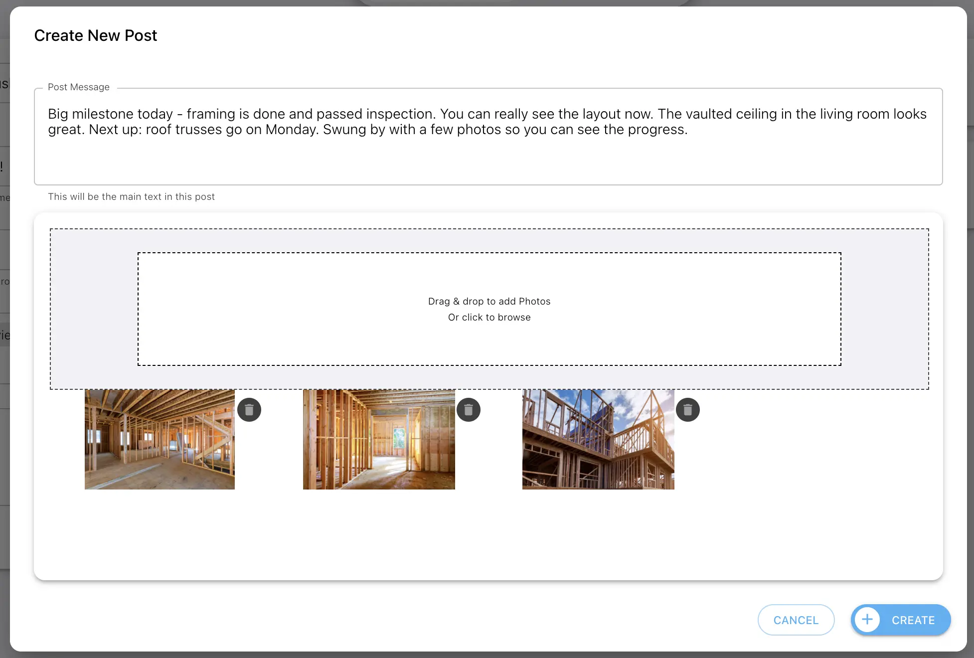Post a project update with photos